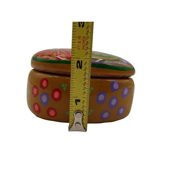 Pottery Terracotta Heart Shaped Trinket Keepsake Box Handpainted Bird Taxco Mexi - Picture 10 of 12